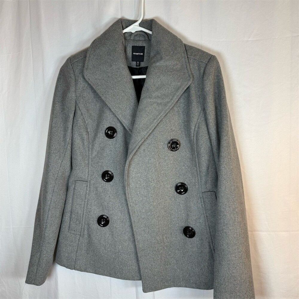 Rampage Peacoat Womens XS Charcoal Gray Double Breasted Pockets Jacket